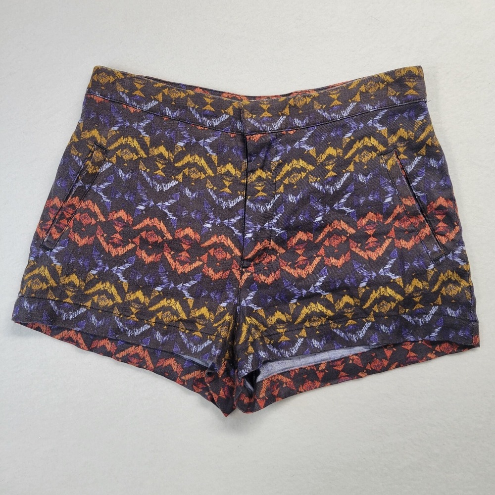 Free People Ikat Geometric Linen Blend Shorts Purple Orange Gold Size 0